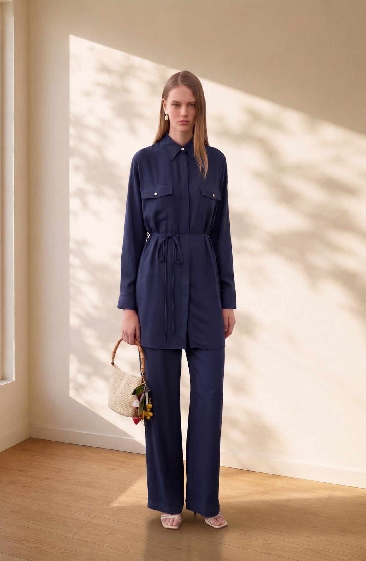 Torba Cepli Bağlamalı Lacivert İkili Takım - Fatma Atasoy