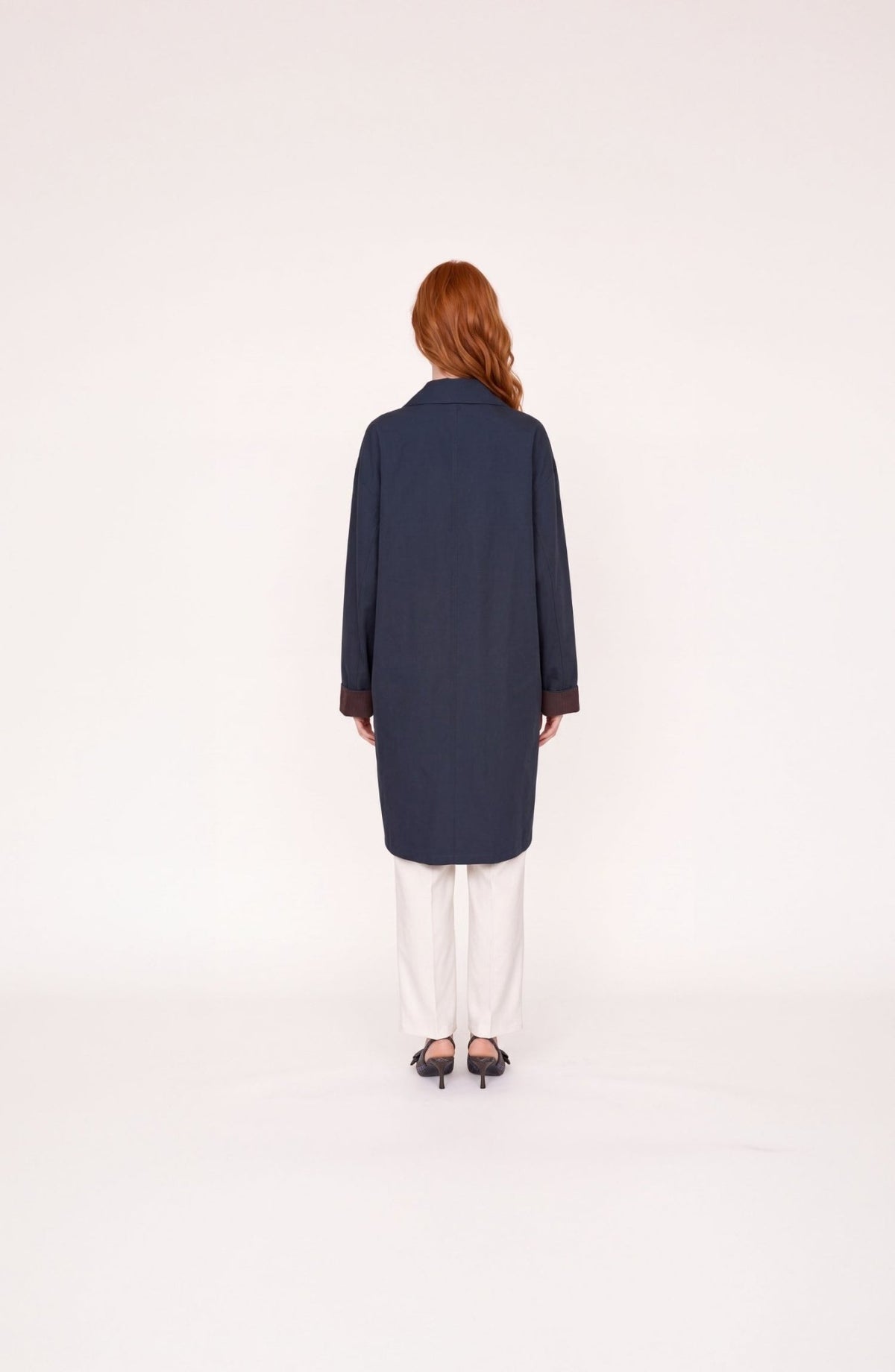 Torba Cepli Tek Sıra Düğmeli Lacivert Oversize Trençkot - Fatma Atasoy