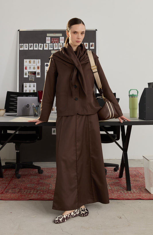 Üçgen Atkılı Acı Kahve Kısa Trenç Ceket - Fatma Atasoy