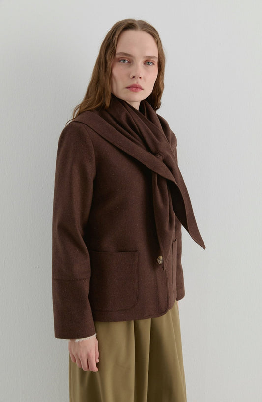 Üçgen Atkılı Çikolata Kahve Kaşe Ceket Kaban - Fatma Atasoy
