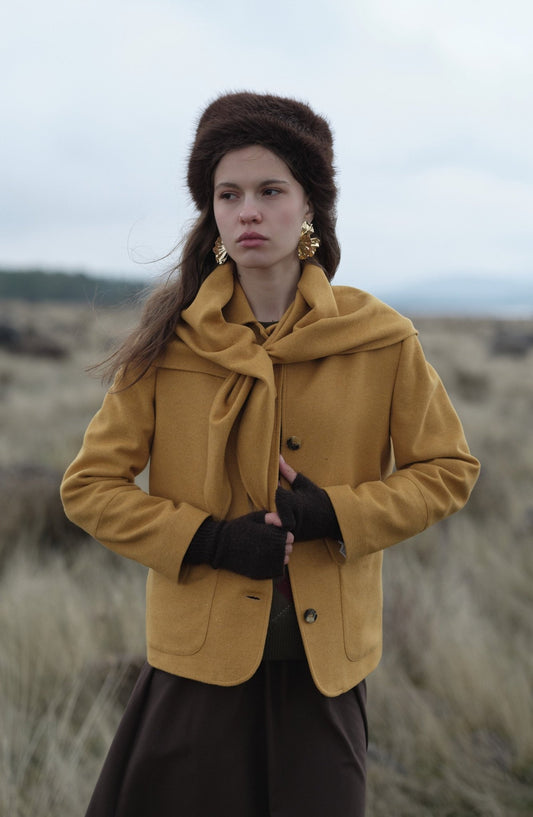 Üçgen Atkılı Sarı Kaşe Ceket Kaban - Fatma Atasoy