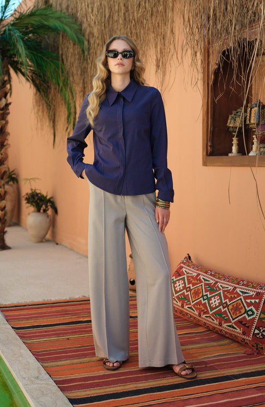 Ütü İzli Gri Keten Pantolon - Fatma Atasoy