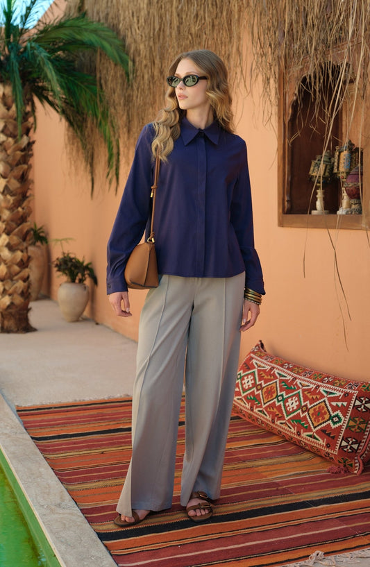 Ütü İzli Gri Keten Pantolon - Fatma Atasoy