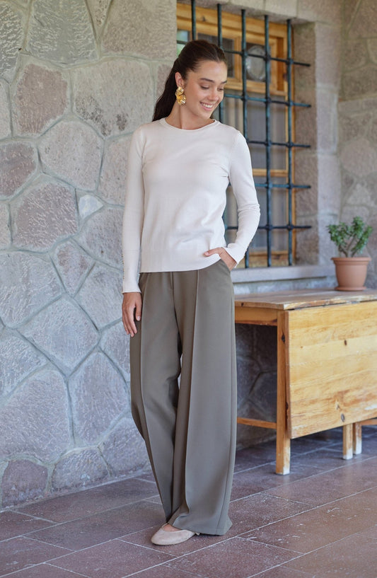 Ütü İzli Haki Pantolon - Fatma Atasoy