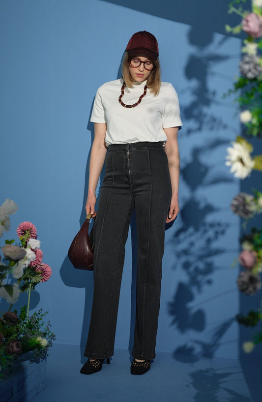 Ütü İzli Palazzo Gri Denim Pantolon - Fatma Atasoy