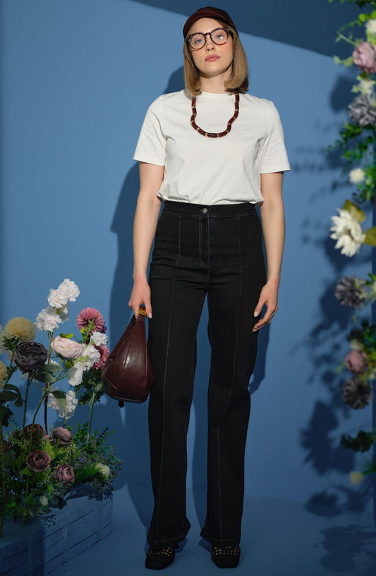 Ütü İzli Palazzo Siyah Denim Pantolon - Fatma Atasoy