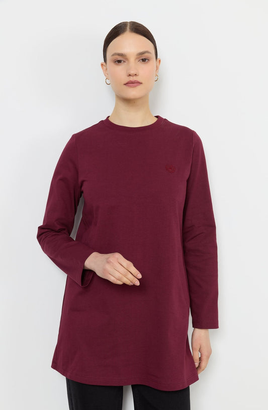Uzun Kollu Basic Bordo Tişört - Fatma Atasoy