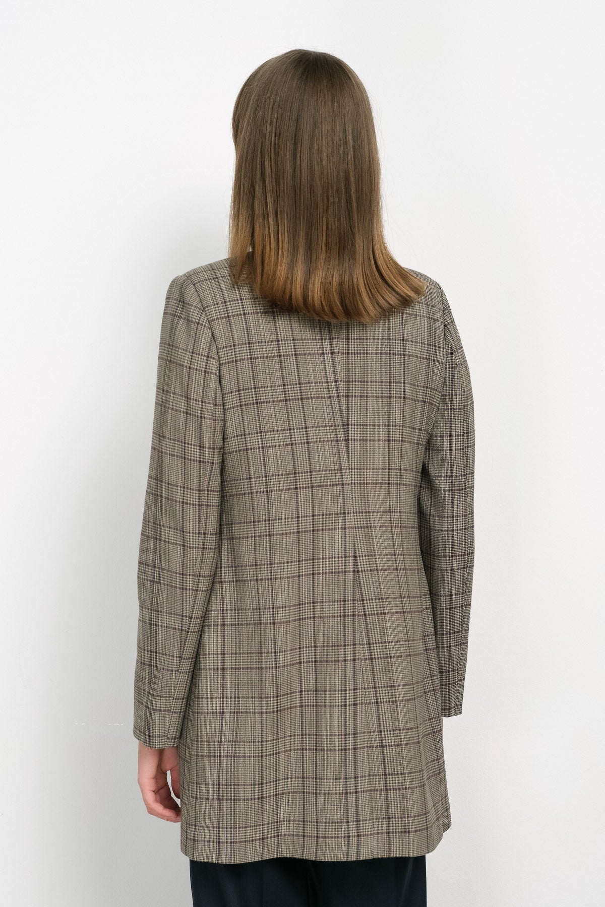 V Yaka Ekose Kahverengi Ceket - Fatma Atasoy