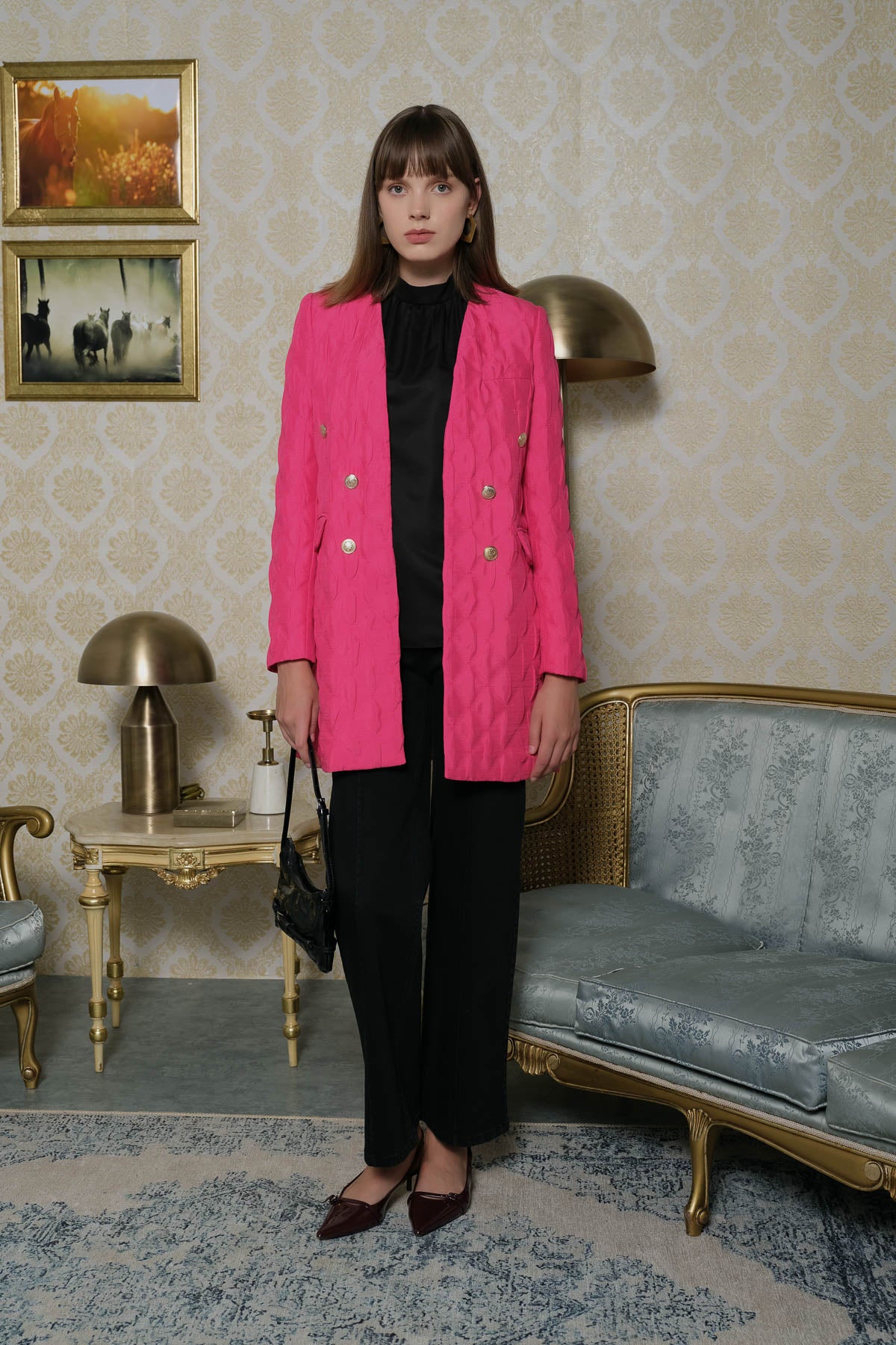 V Yaka İnce Kapitone Pembe Ceket - Fatma Atasoy