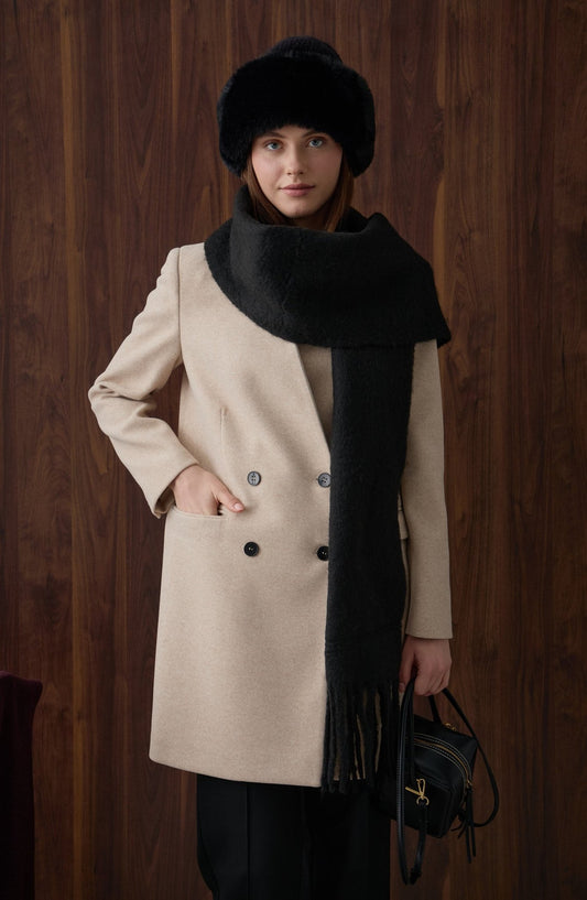 V Yaka Midi Taş Kaşe Ceket - Fatma Atasoy