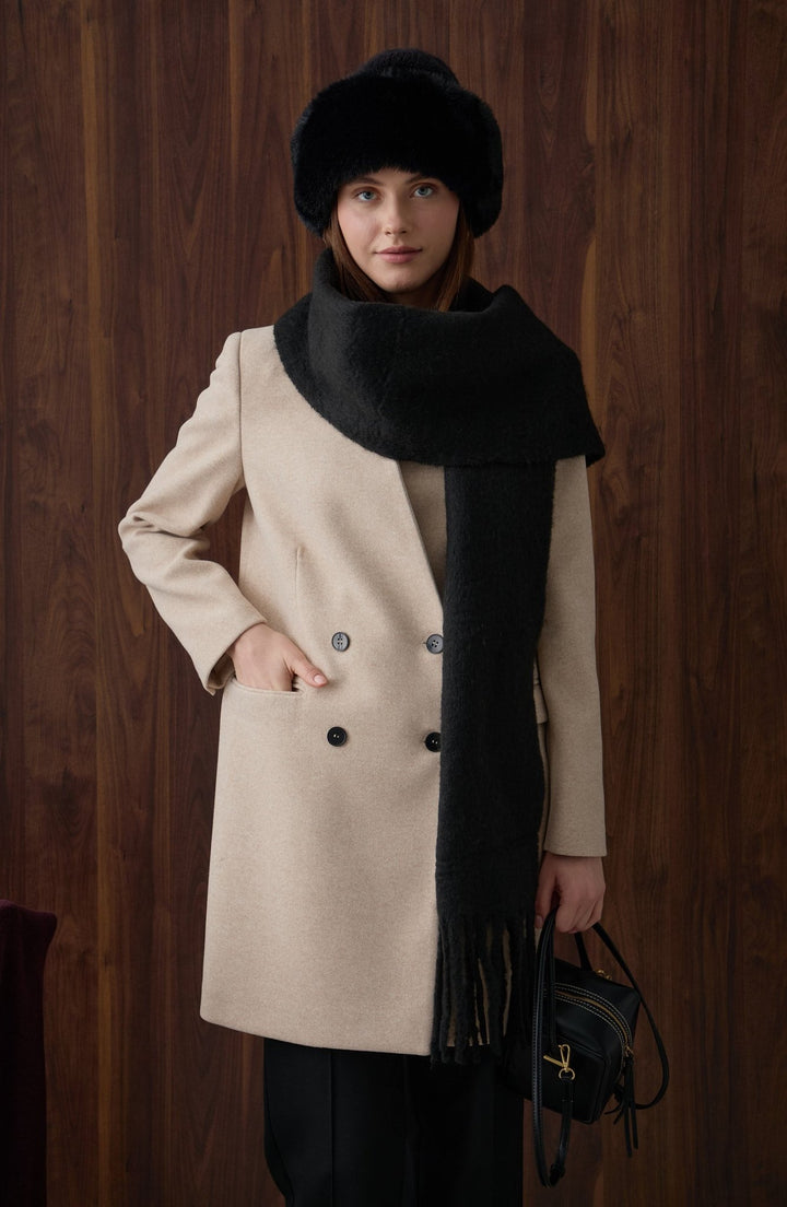 V Yaka Midi Taş Kaşe Ceket - Fatma Atasoy