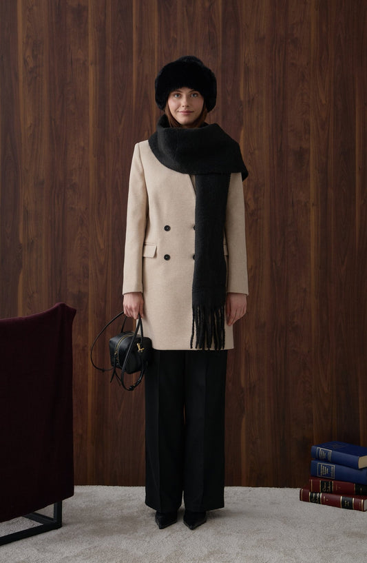 V Yaka Midi Taş Kaşe Ceket - Fatma Atasoy