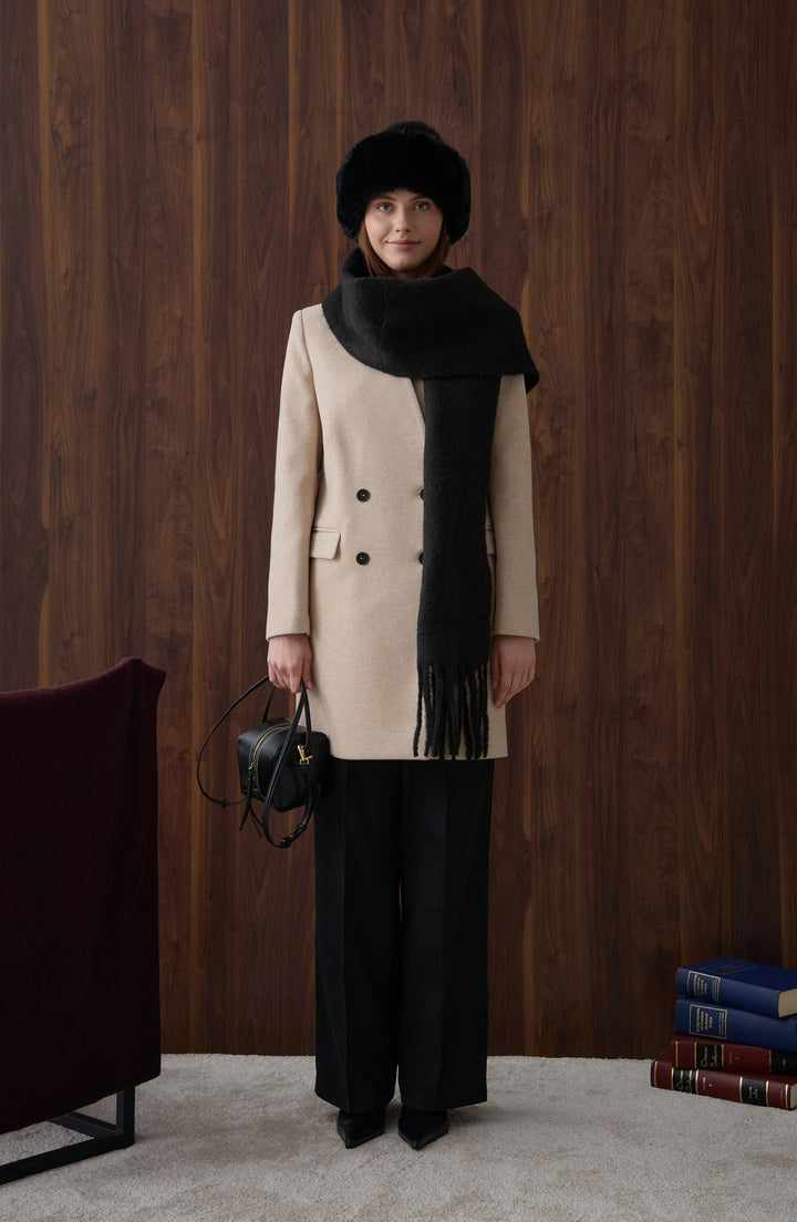 V Yaka Midi Taş Kaşe Ceket - Fatma Atasoy