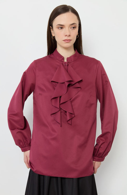 Volanlı Bordo Midi Gömlek - Fatma Atasoy