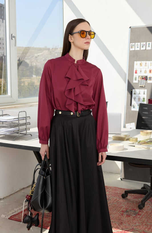 Volanlı Bordo Midi Gömlek - Fatma Atasoy