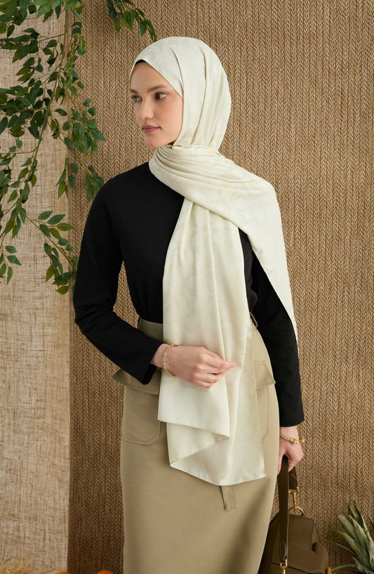 Wave Ekru Jakarlı Şal - Fatma Atasoy