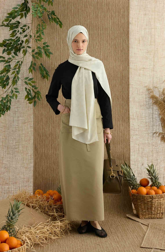 Wave Ekru Jakarlı Şal - Fatma Atasoy