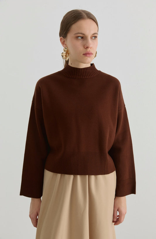 Yarım Balıkçı Kahverengi Kısa Triko Kazak - Fatma Atasoy