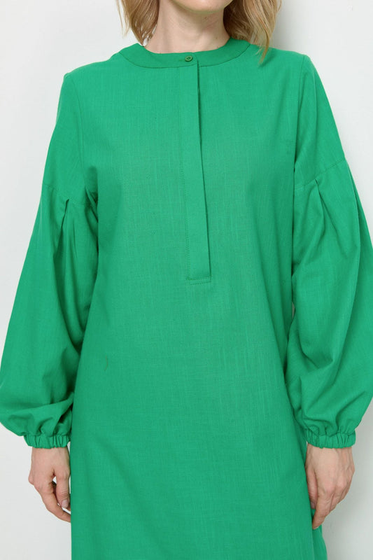 Yarım Patlı Keten Gömlek Yeşil - Fatma Atasoy