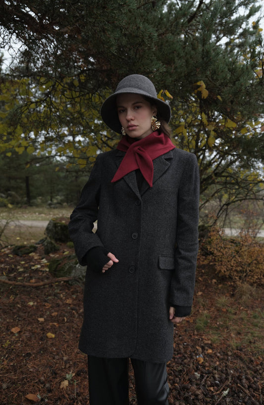 Yırtmaçlı Antrasit Kaşe Ceket Kaban - Fatma Atasoy