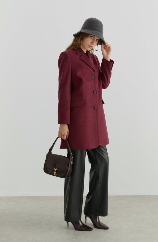 Yırtmaçlı Vişne Kaşe Ceket Kaban - Fatma Atasoy