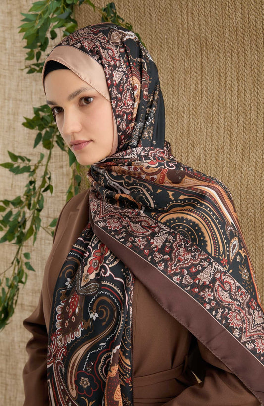 Zenia Acı Kahve Vual İpek Şal - Fatma Atasoy