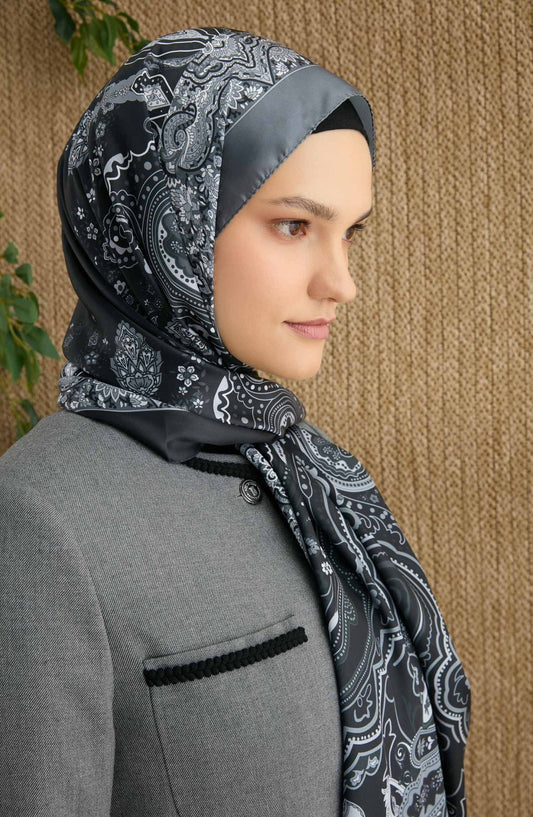 Zenia Antrasit Vual İpek Şal - Fatma Atasoy