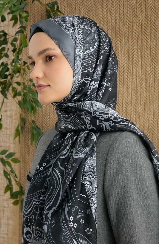 Zenia Antrasit Vual İpek Şal - Fatma Atasoy