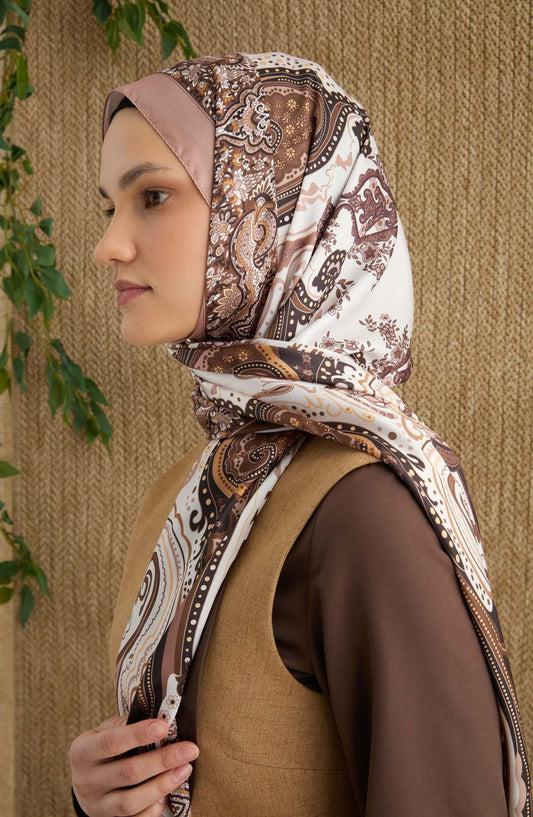 Zenia Soft Kahve Vual İpek Şal - Fatma Atasoy