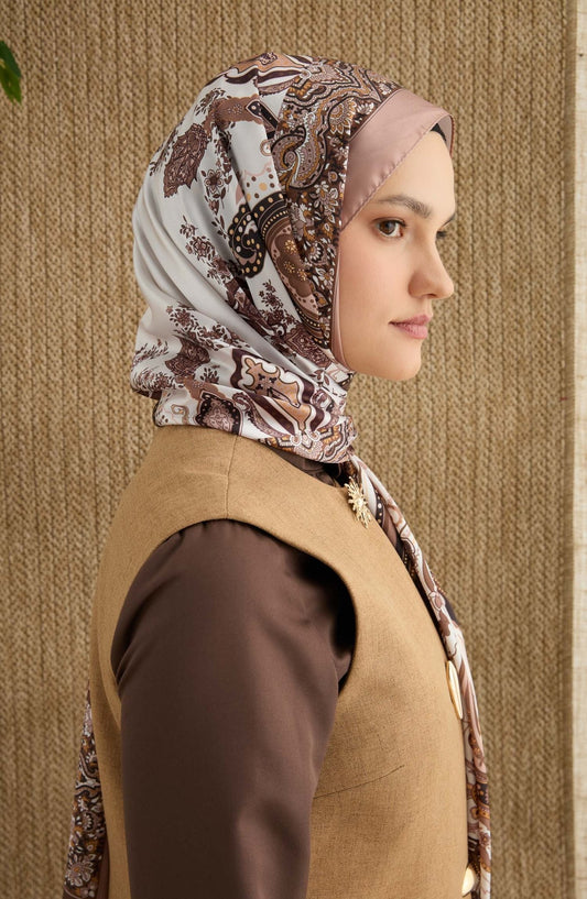 Zenia Soft Kahve Vual İpek Şal - Fatma Atasoy