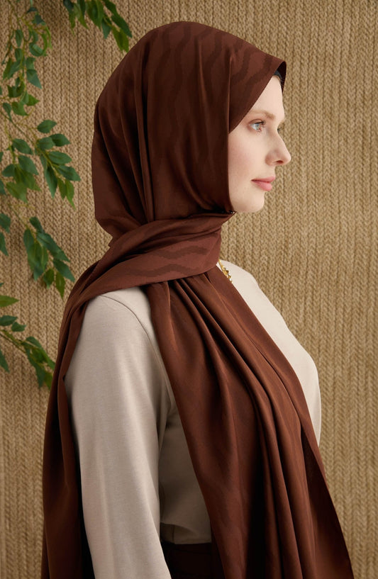 Zigzag Acı Kahve Jakarlı Şal - Fatma Atasoy