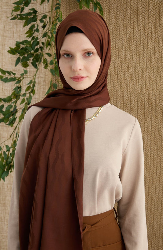 Zigzag Acı Kahve Jakarlı Şal - Fatma Atasoy