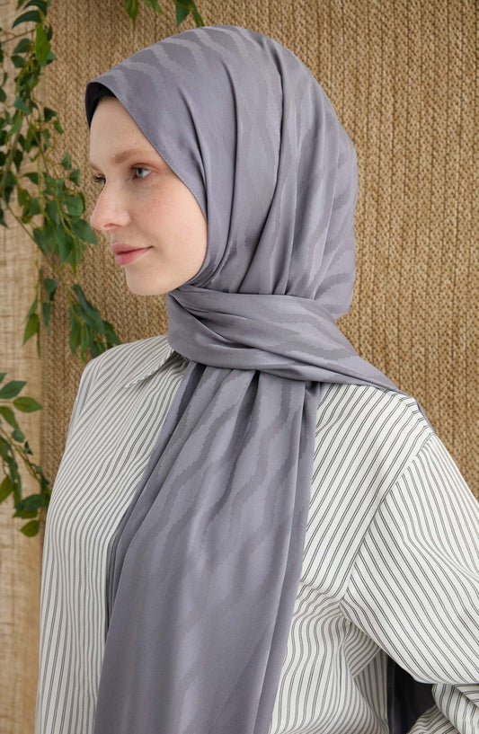 Zigzag Gri Jakarlı Şal - Fatma Atasoy