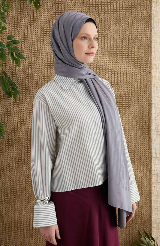 Zigzag Gri Jakarlı Şal - Fatma Atasoy