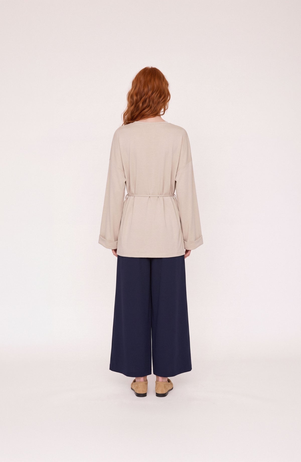 Bel Bağlama Detaylı Taş Viskon Basic Sweatshirt