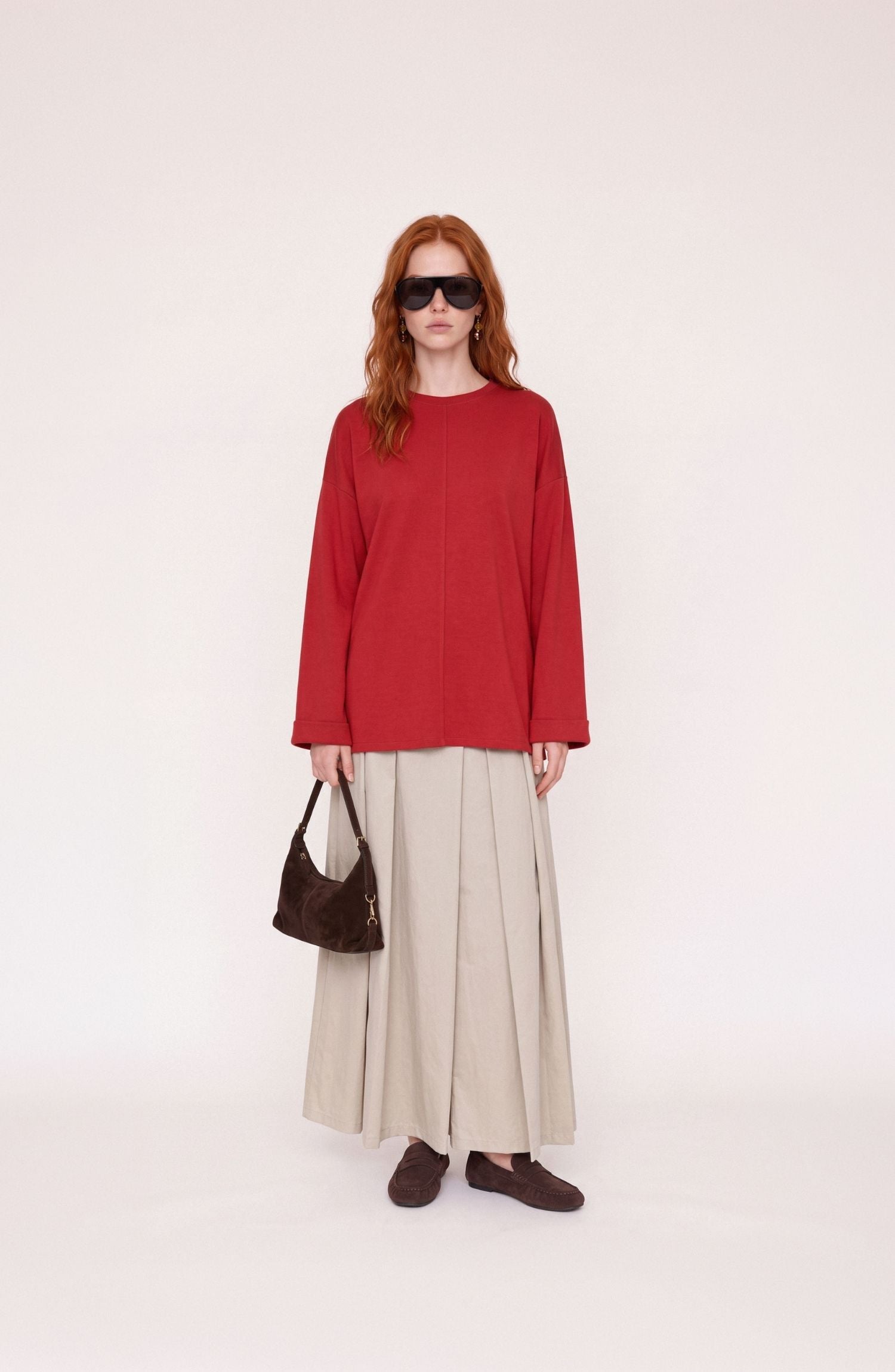 Bel Bağlama Detaylı Kırmızı Viskon Basic Sweatshirt