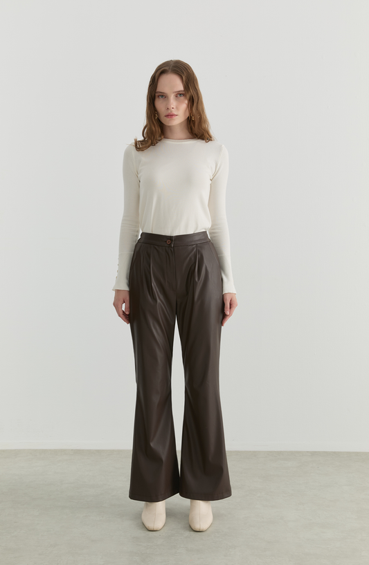 Deri Acı Kahve İspanyol Paça Pantolon