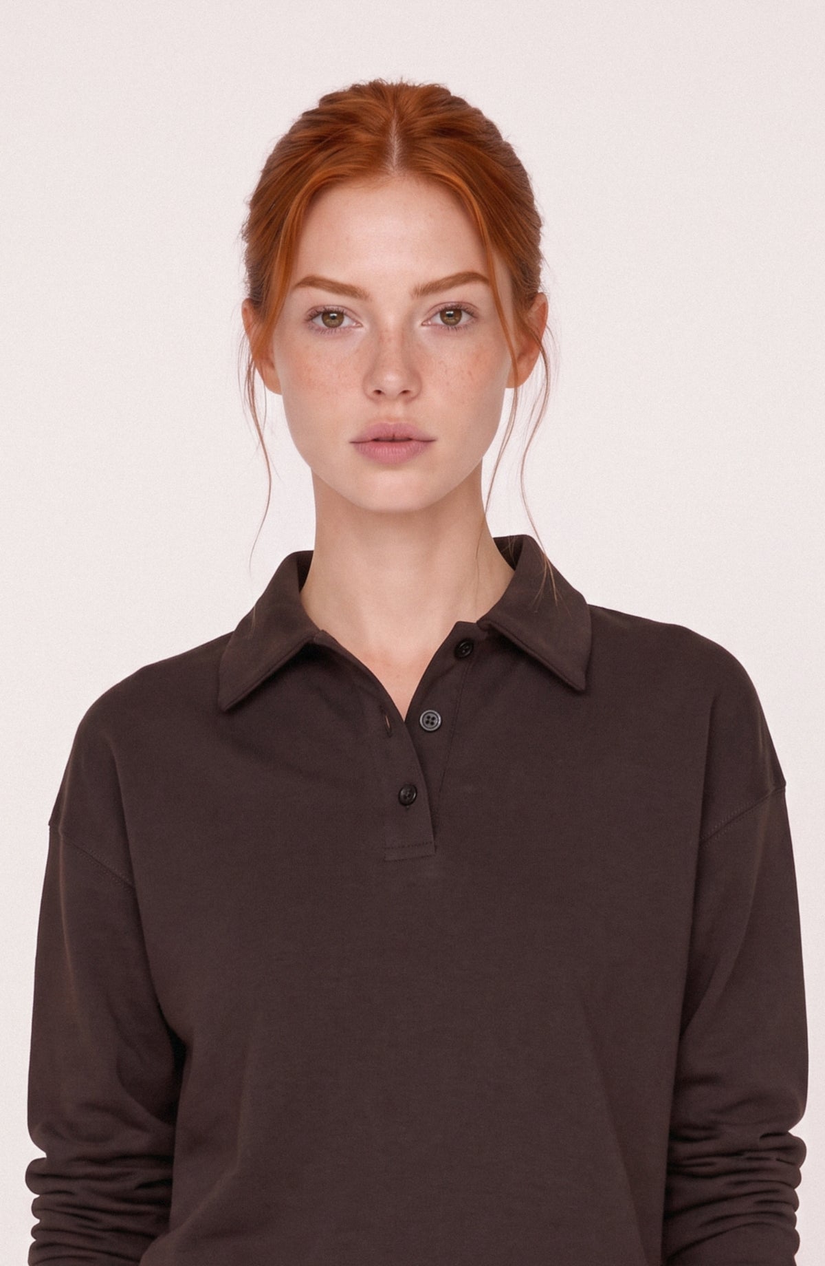 Polo Yaka Acı Kahve Basic Sweatshirt