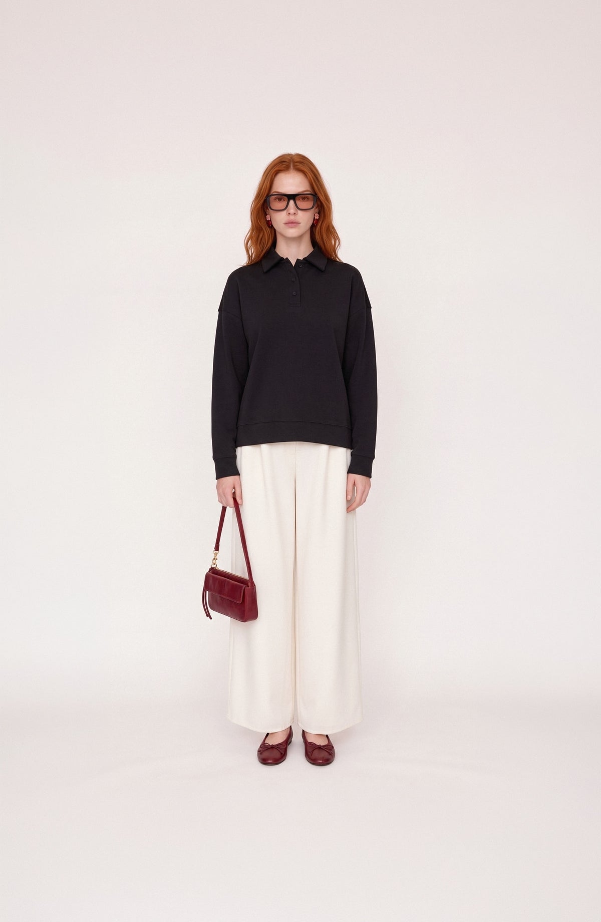 Polo Yaka Siyah Basic Sweatshirt