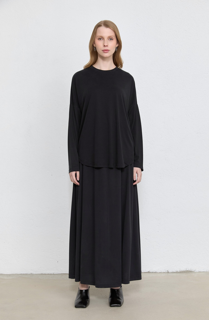 Basic Soft Touch Modal Siyah Etekli İkili Takım