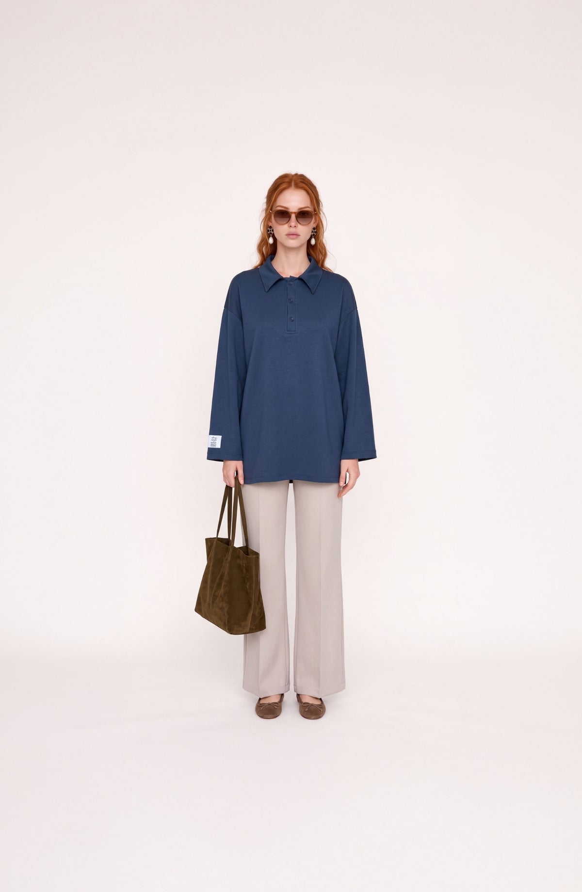 Polo Yaka Viskon Lacivert Sweatshirt