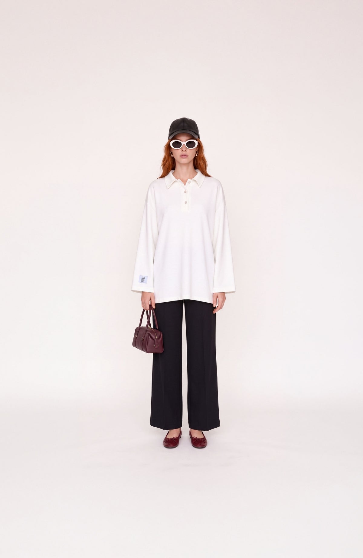 Polo Yaka Viskon Ekru Sweatshirt