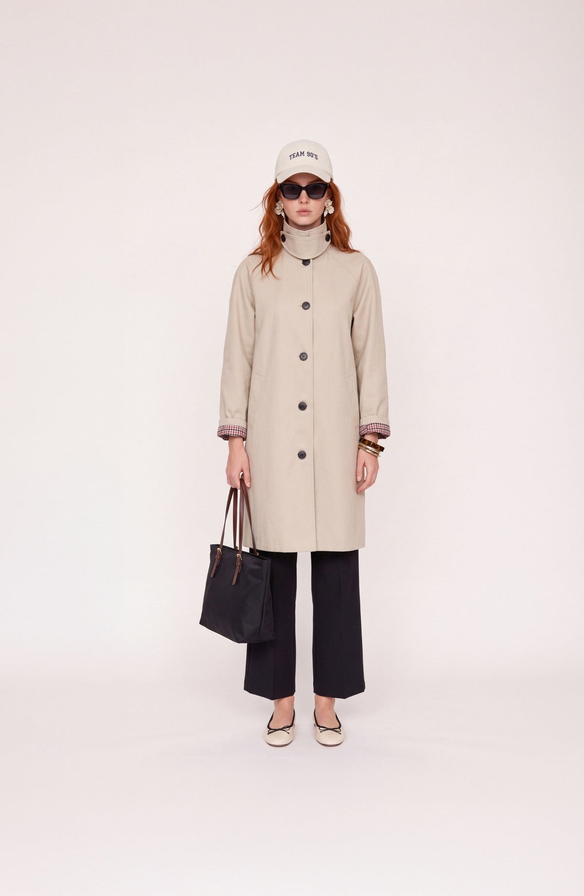 Dik Yaka Reglan Kol Gabardin Taş Oversize Trençkot