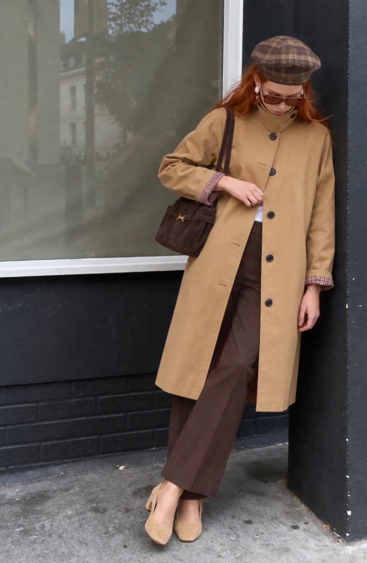 Dik Yaka Reglan Kol Gabardin Camel Oversize Trençkot