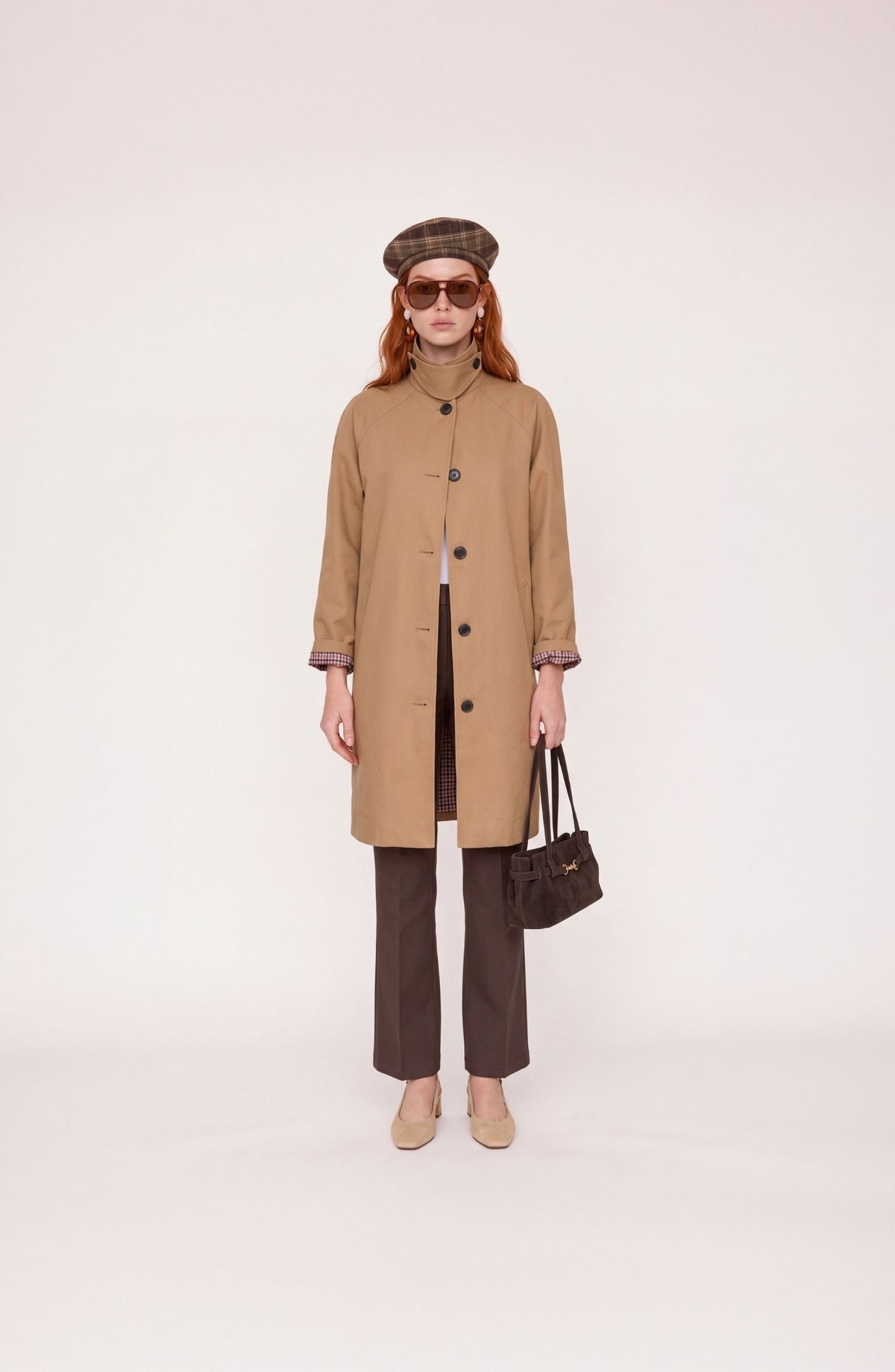 Dik Yaka Reglan Kol Gabardin Camel Oversize Trençkot
