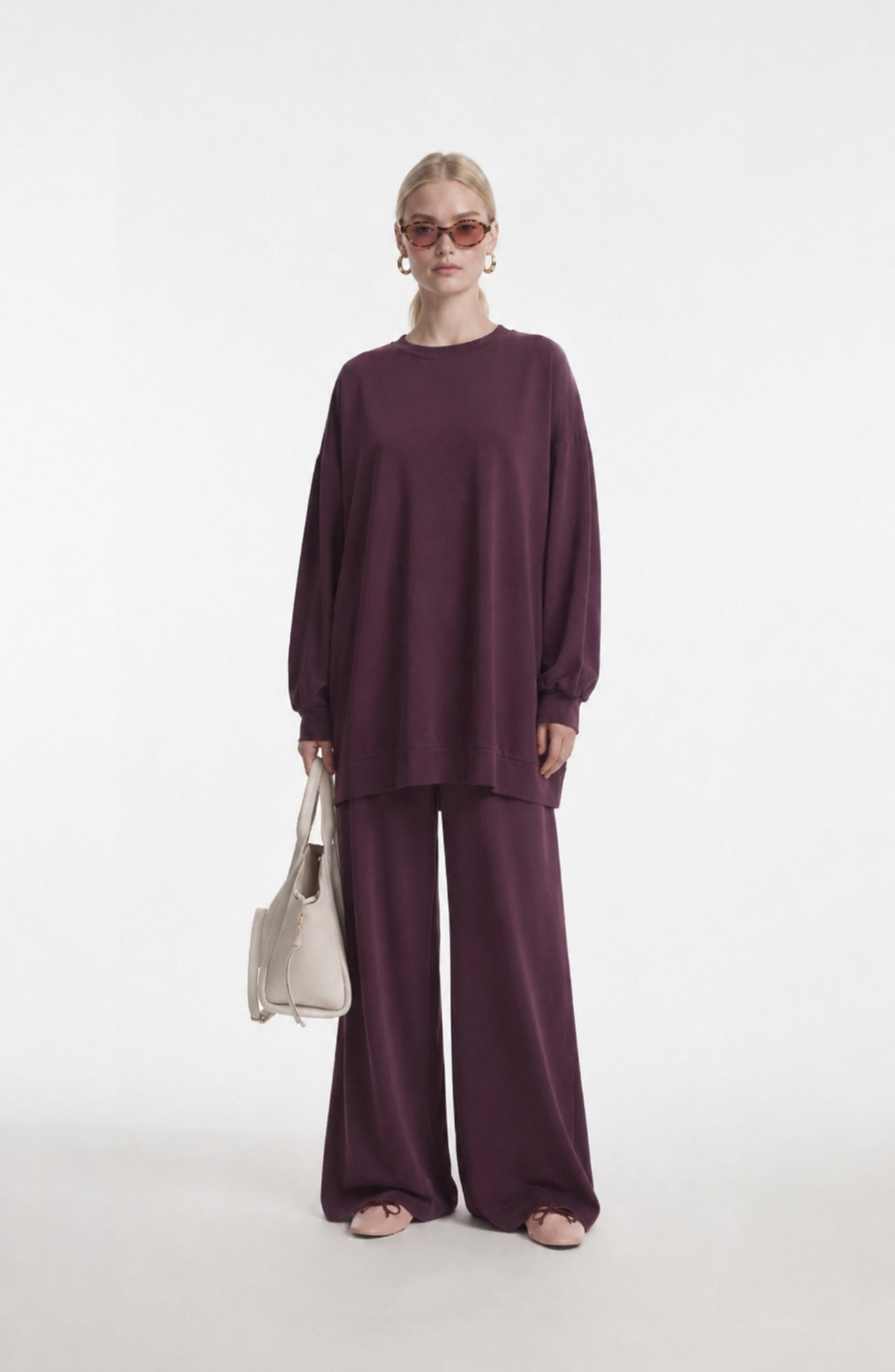Oversize Basic Mürdüm Soft Touch Modal Eşofman Takımı