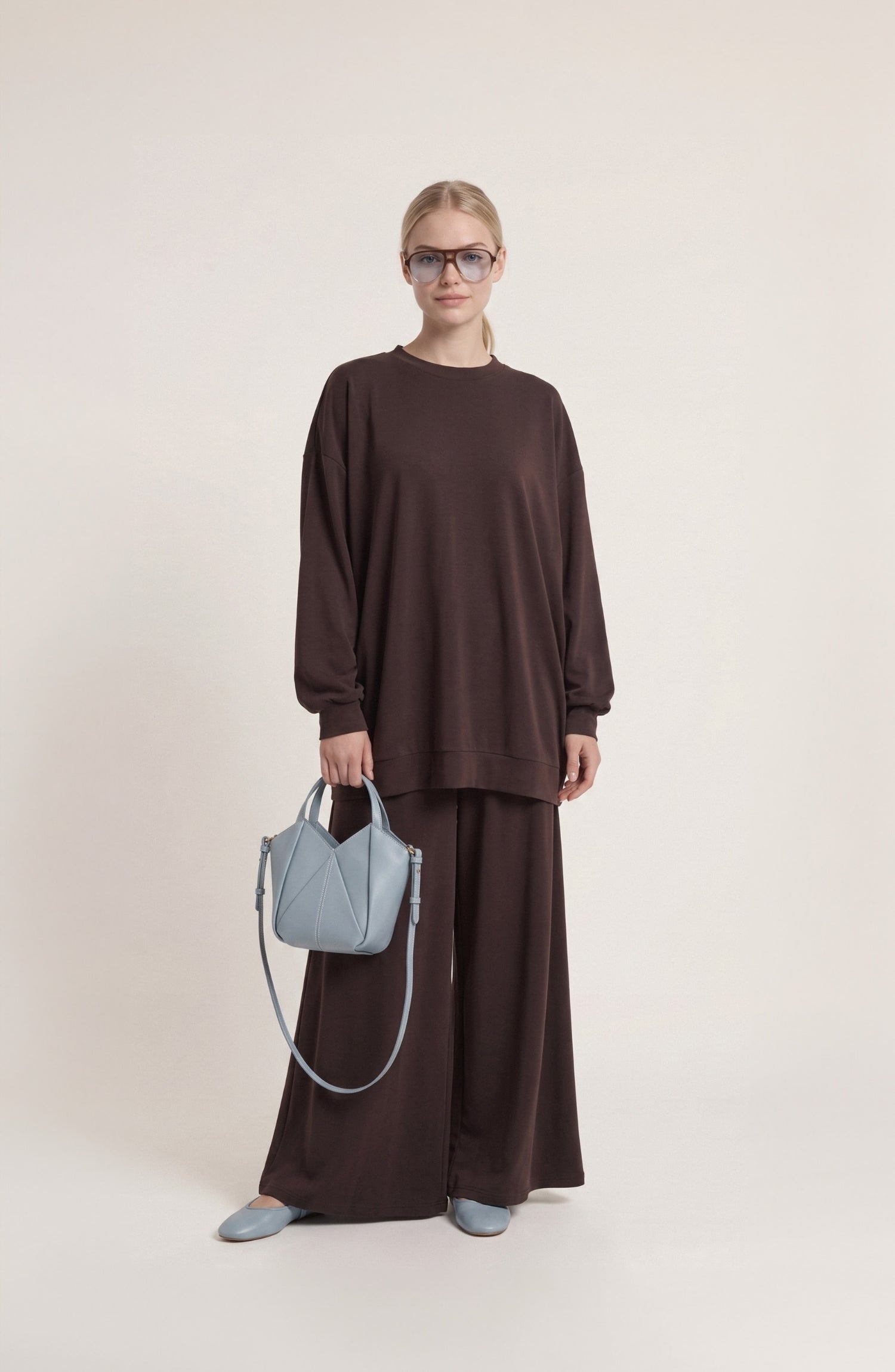 Oversize Basic Acı Kahve Soft Touch Modal Eşofman Takımı