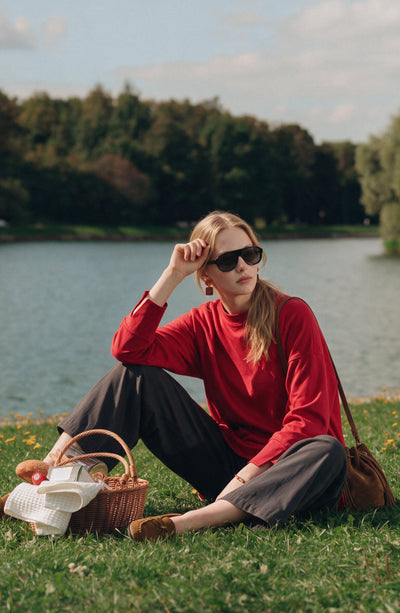 Basic Yırtmaçlı Kırmızı İnce Sweatshirt