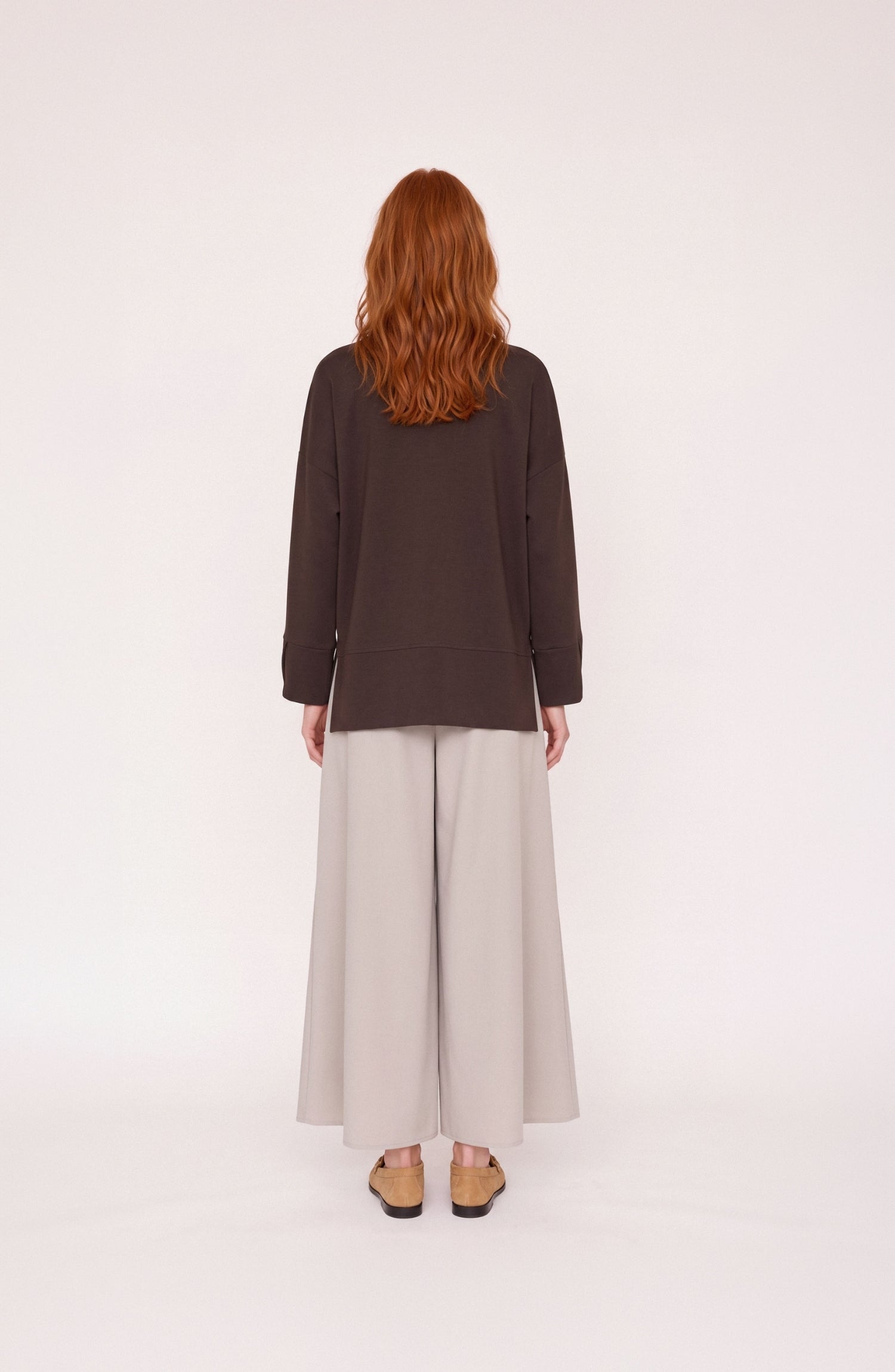 Kol Yırtmaçlı Acı Kahve Viskon Basic Sweatshirt
