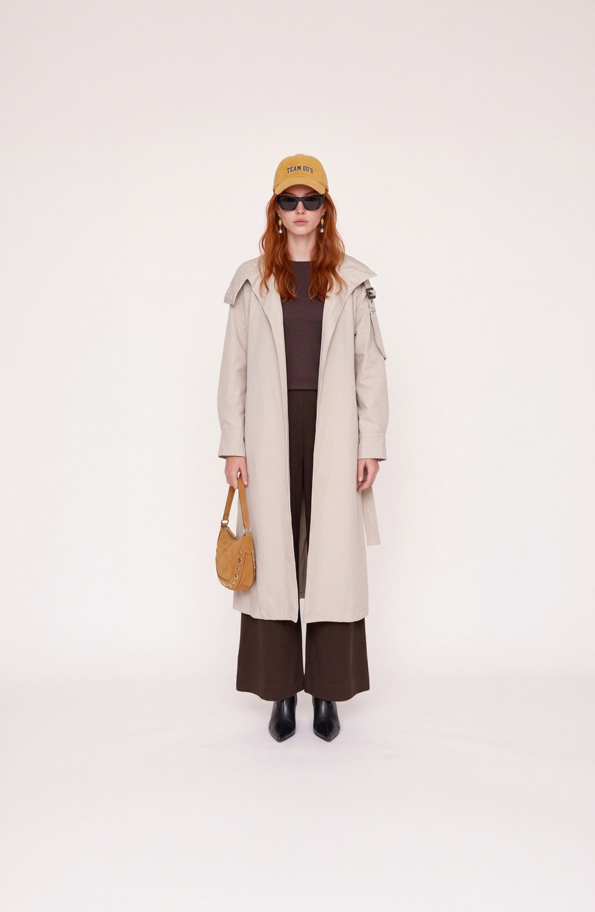 Dik Yaka Toka Kemerli Taş Oversize Trençkot